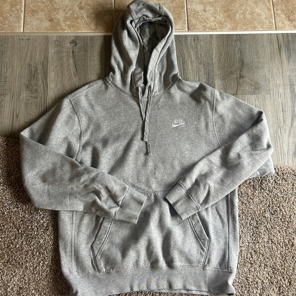 Nike Gray Hooded Pullover Sweatshirt with Swoosh